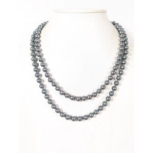 Retro Gray Glass Faux Pearl Bead Neckalce Long 42" Knotted